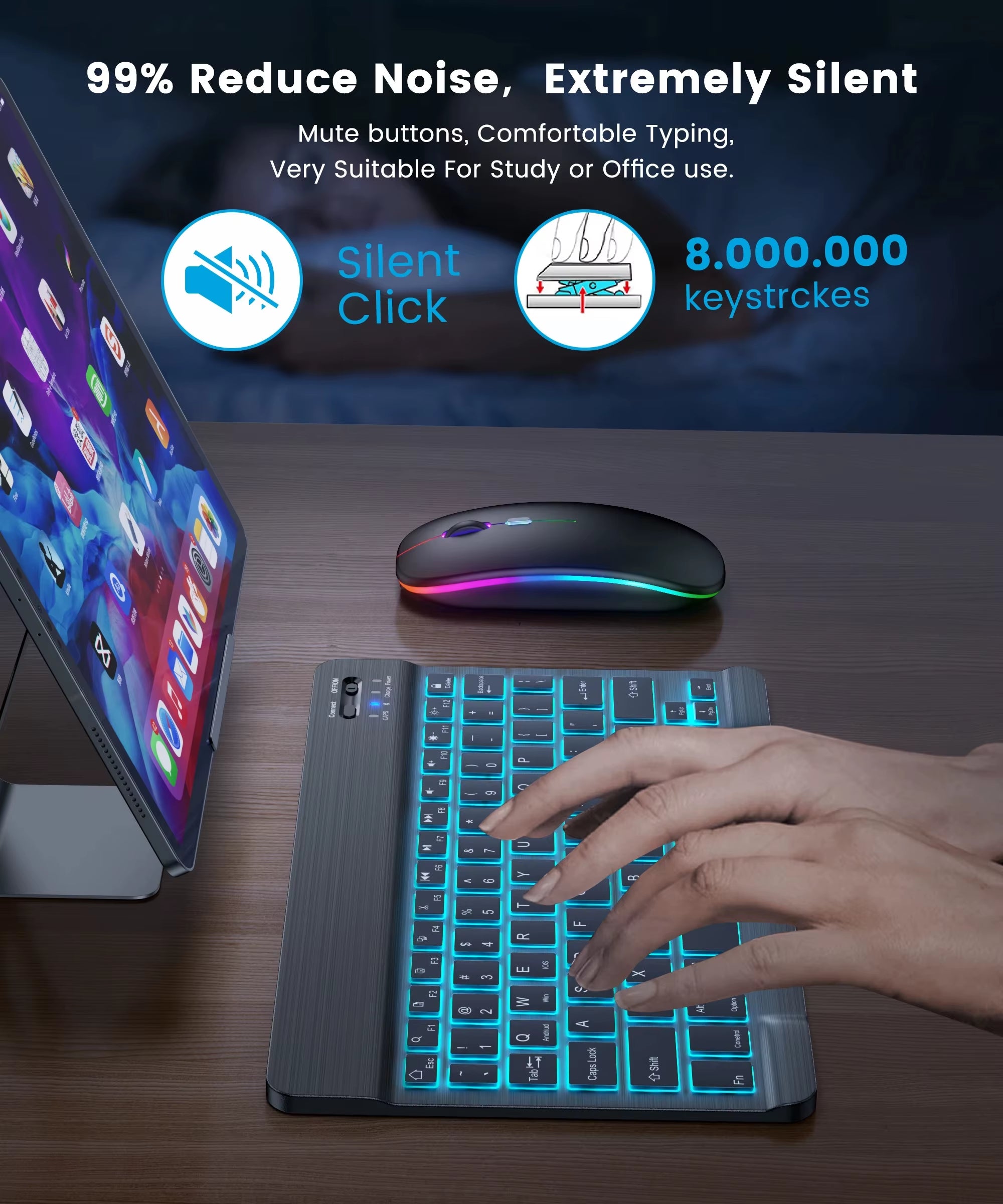 Bluetooth 5.0 Keyboard Mini Keyboard Wireless Keyboard RGB Backlit Keyboard Rechargeable Keyboard for IOS Android Windows Ipad